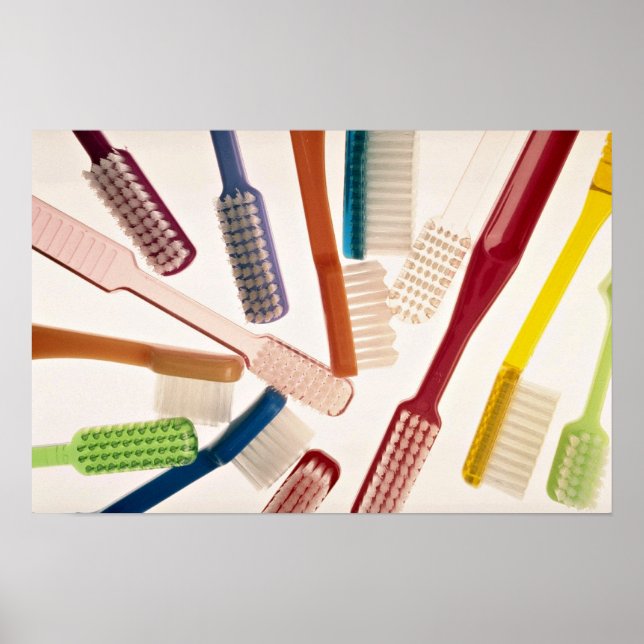 Toothbrushes in different colours and shapes poster (Front)