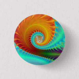 Toothed Spiral in Turquoise and Gold 3 Cm Round Badge
