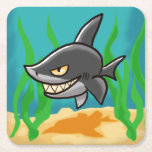Toothy Cartoon Shark Square Paper Coaster<br><div class="desc">Cartoon Shark with a big,  Toothy Grin.

Illustration ©2016 Michael C. Paul
https://mikepaulart.com</div>