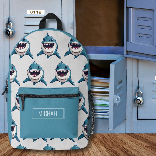 Toothy Shark Monogram  Printed Backpack (Creator Uploaded)