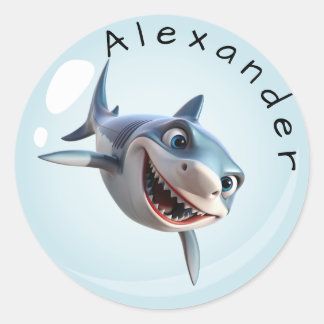 Toothy Shark Personalise Classic Round Sticker
