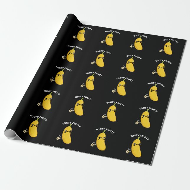 Tooty Fruity Funny Banana Fruit Pun Dark BG Wrapping Paper (Unrolled)