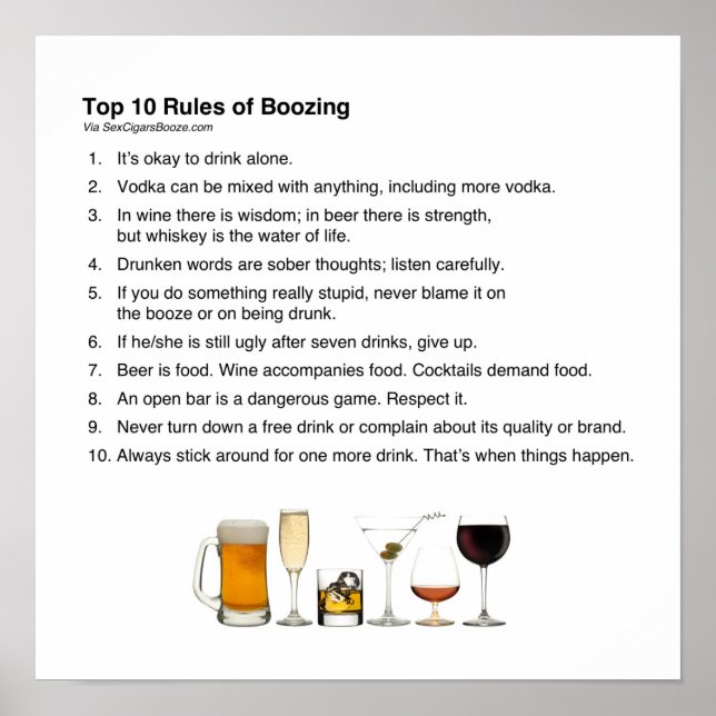 Top 10 Rules of Boozing Poster (Front)