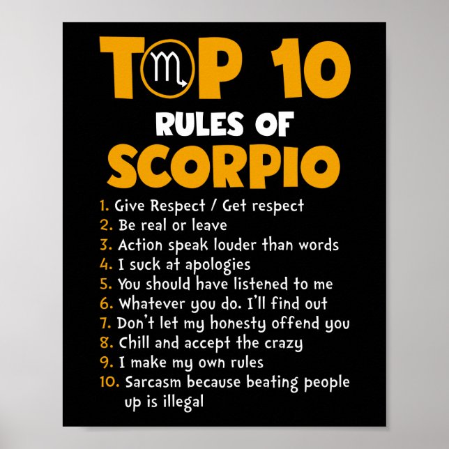 Top 10 Rules of Scorpio Birthday Gifts Poster (Front)