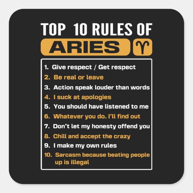 Top 10 rules of Taurus, Taurus Traits Facts Horosc Square Sticker (Front)