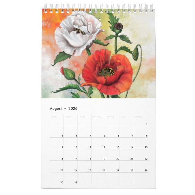 Top 12 Most Beautiful Flowers Painting Art Migned Calendar (Aug 2026)