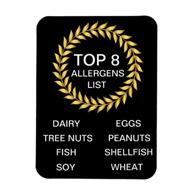 Top 8 Allergens List Food Allergy Awareness Magnet (Vertical)