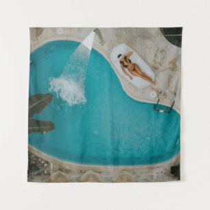 Top-angle photography of outdoor swimming pool tapestry