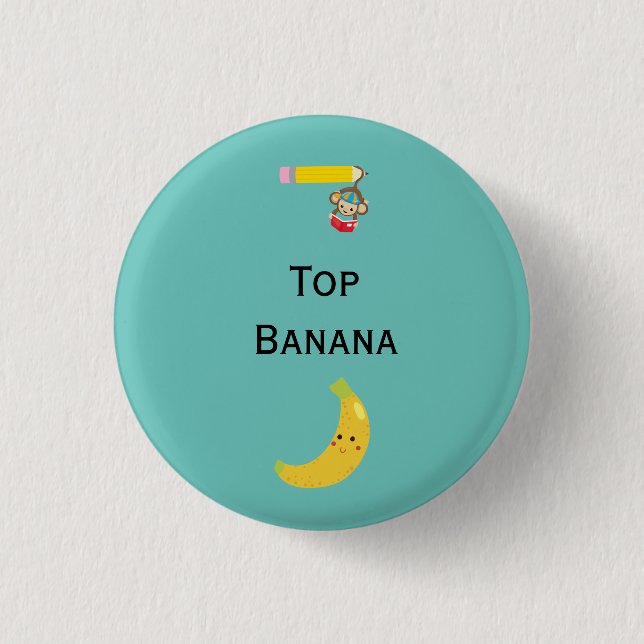 Top Banana with Hanging Monkey Award Ribbon 3 Cm Round Badge (Front)