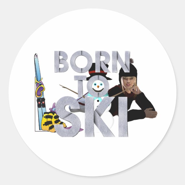 TOP Born to Ski Classic Round Sticker (Front)