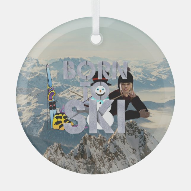 TOP Born to Ski Glass Ornament (Front)