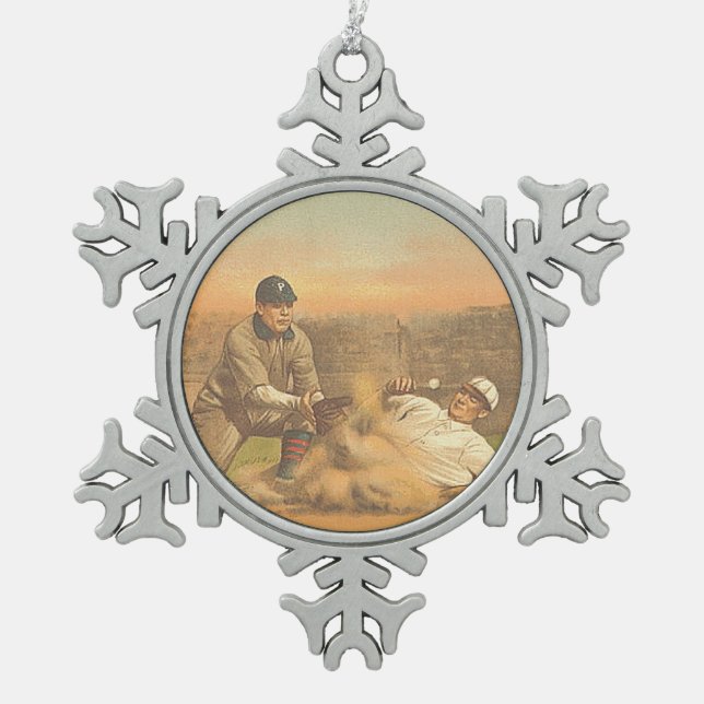 TOP Classic Baseball Snowflake Pewter Christmas Ornament (Front)
