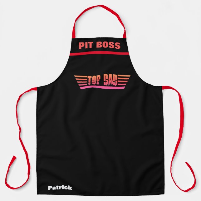 Top Dad Pit Boss BBQ Black Father's Day Chef Apron (Front)