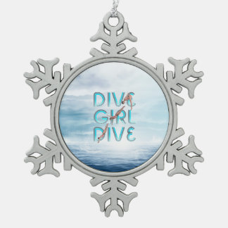 TOP Dive Girl Dive Snowflake Pewter Christmas Ornament