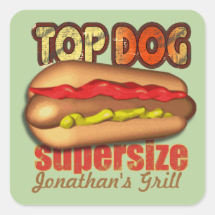 Top Dog Hotdog Personalised Square Sticker