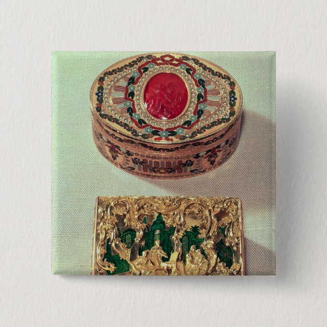 Top: Gold snuffbox inlaid with various stones 15 Cm Square Badge (Front)