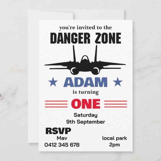 Top Gun Themed Birthday Invitation (Front)