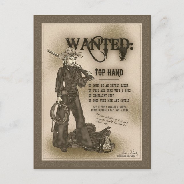 Top Hand Cowgirl Postcard (Front)