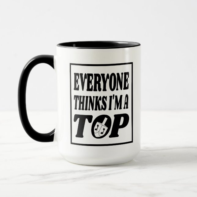Top Hanukkah Dreidel Joke Gift Mug (Left)