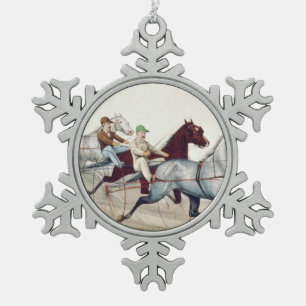 TOP Harness Racing Snowflake Pewter Christmas Ornament
