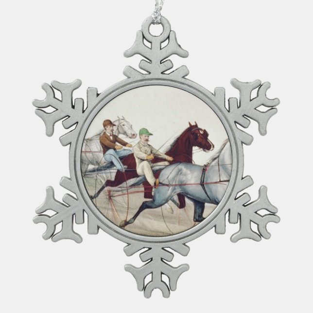 TOP Harness Racing Snowflake Pewter Christmas Ornament (Front)