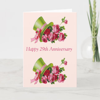 Top hat and flowers, Happy 29th Anniversary Card