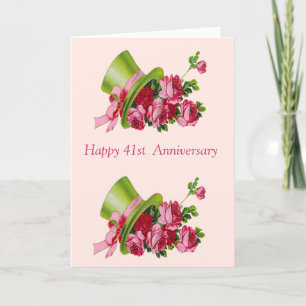 Top hat and flowers, Happy 41st Anniversary Card