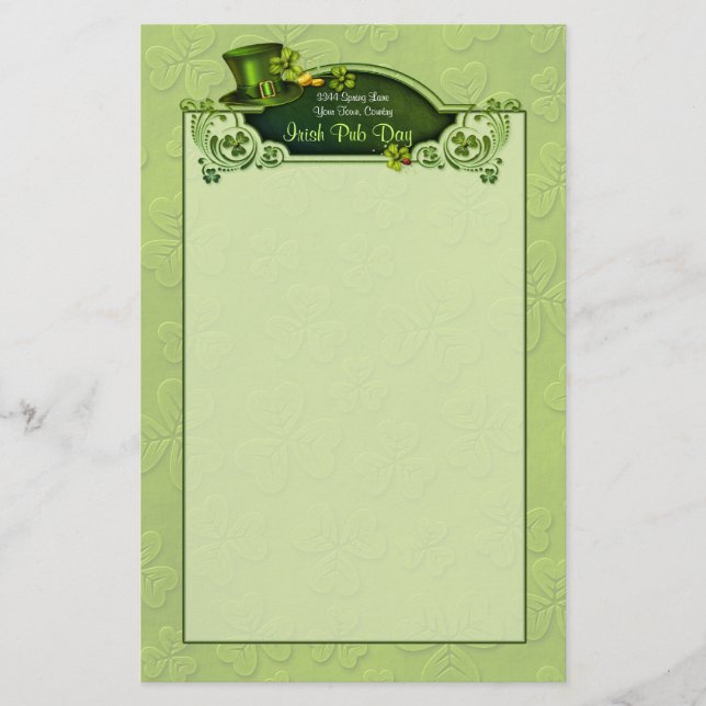 Top Hat and Shamrocks - Customise Stationery (Front)