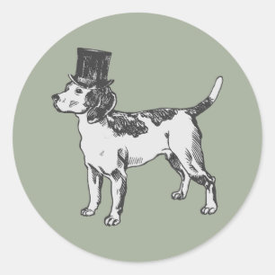 top hat beagle dog quirky whimsical  classic round sticker