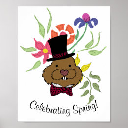 Top Hat Bow Tie Spring Flowers Poster