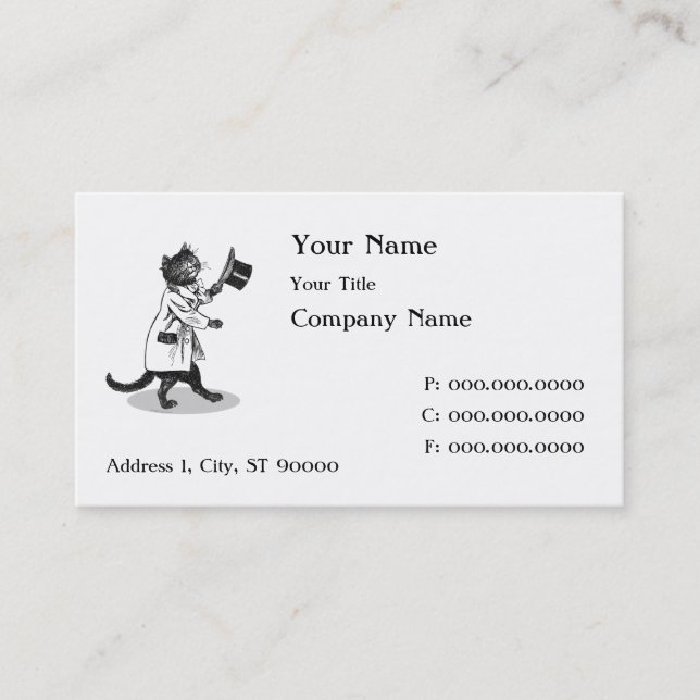 Top Hat Cat Vintage Art Business Card (Front)