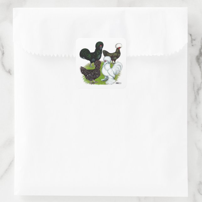 Top Hat Chicken Quartet Square Sticker (Bag)