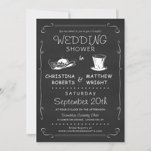 Top Hat Couple's Wedding Shower Invitation (Front)