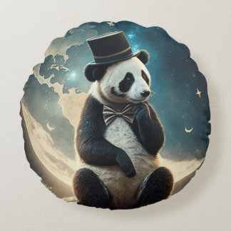 Top Hat Moon Panda Round Cushion
