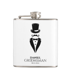 Top-hat Moustache Tux Personalise Groomsmen Hip Flask