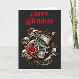 top hat skull birthday card