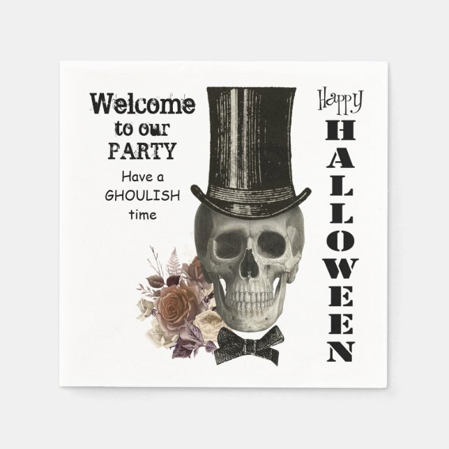 Top Hat Skull Halloween Napkin (Front)