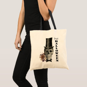 Top Hat Skull Halloween Trick or Treat Tote Bag