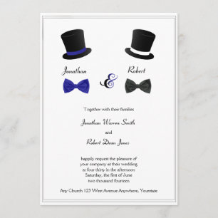Top Hats and Bow Ties Blue Gay Wedding Invitation