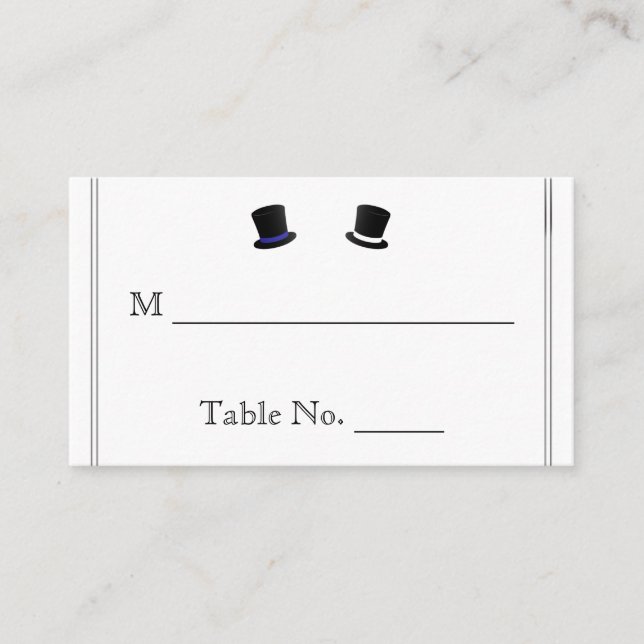 Top Hats and Bow Ties Blue Gay Wedding Place Cards (Front)