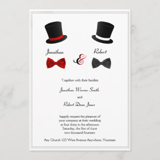 Top Hats and Bow Ties Gay Wedding Invitation