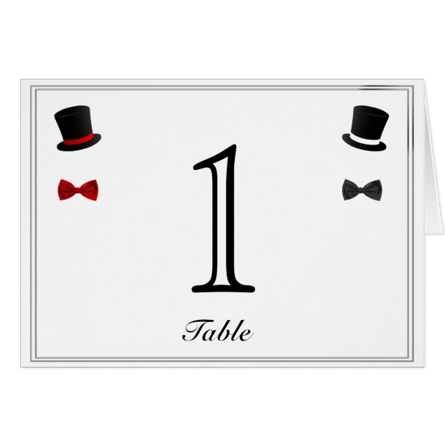 Top Hats and Bow Ties Gay Wedding Table Number (Front Horizontal)