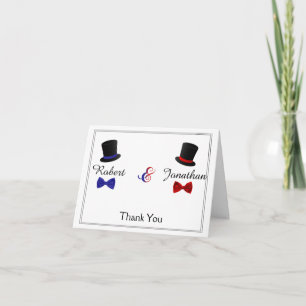 Top Hats Bow Ties Gay Red Blue Wedding Thank You Card