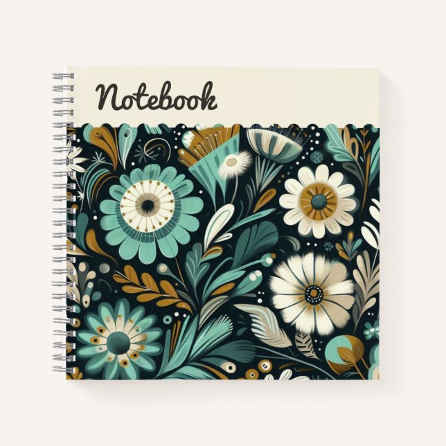  Top label Wildflower & Bird Notebook – Teal Dream (Front)