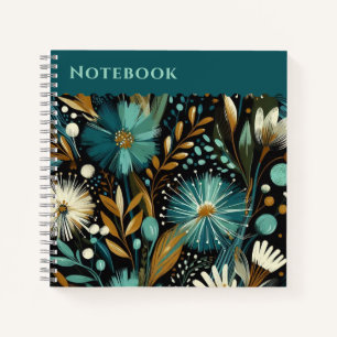  Top label Wildflower – Teal Blooms, Golden Accent Notebook