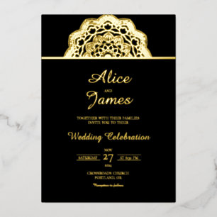 Top Mandala Frame Elegant Black Gold Foil Wedding