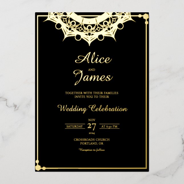 Top Mandala Header Elegant Black Gold Foil Wedding (Front)