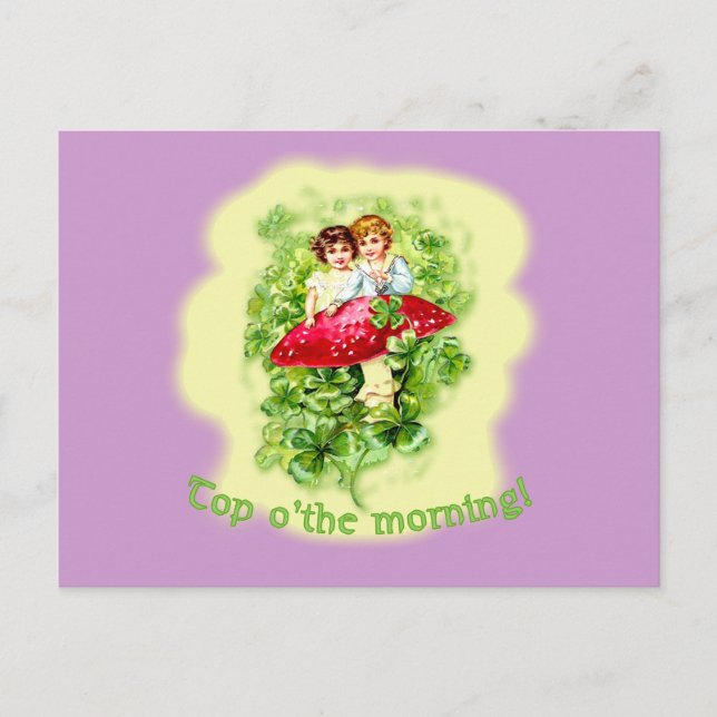 Top O the Morning Vintage Illustration Postcard (Front)