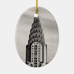Top of the Chrysler Building NYC - B&W Ceramic Tree Decoration
