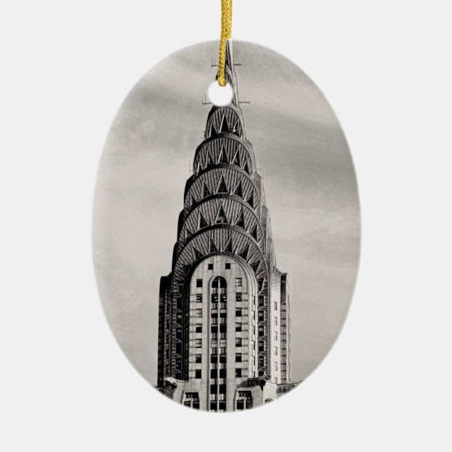 Top of the Chrysler Building NYC - B&W Ceramic Tree Decoration (Front)